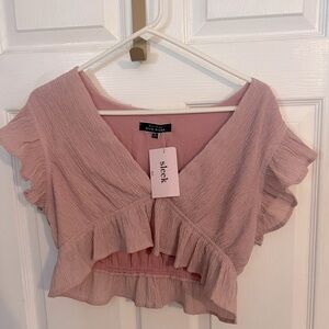 Size L Blue Blush Ruffle Crop top
